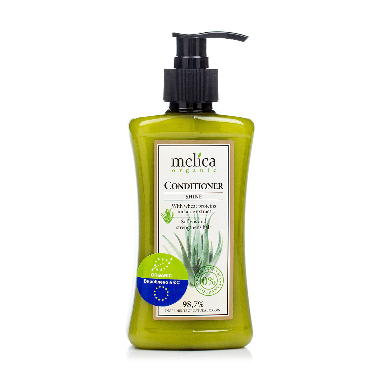 Бальзам-кондиціонер Melica Organic Shine Conditioner для блиску волосся з протеїнами пшениці та екстрактом алое, 300 мл