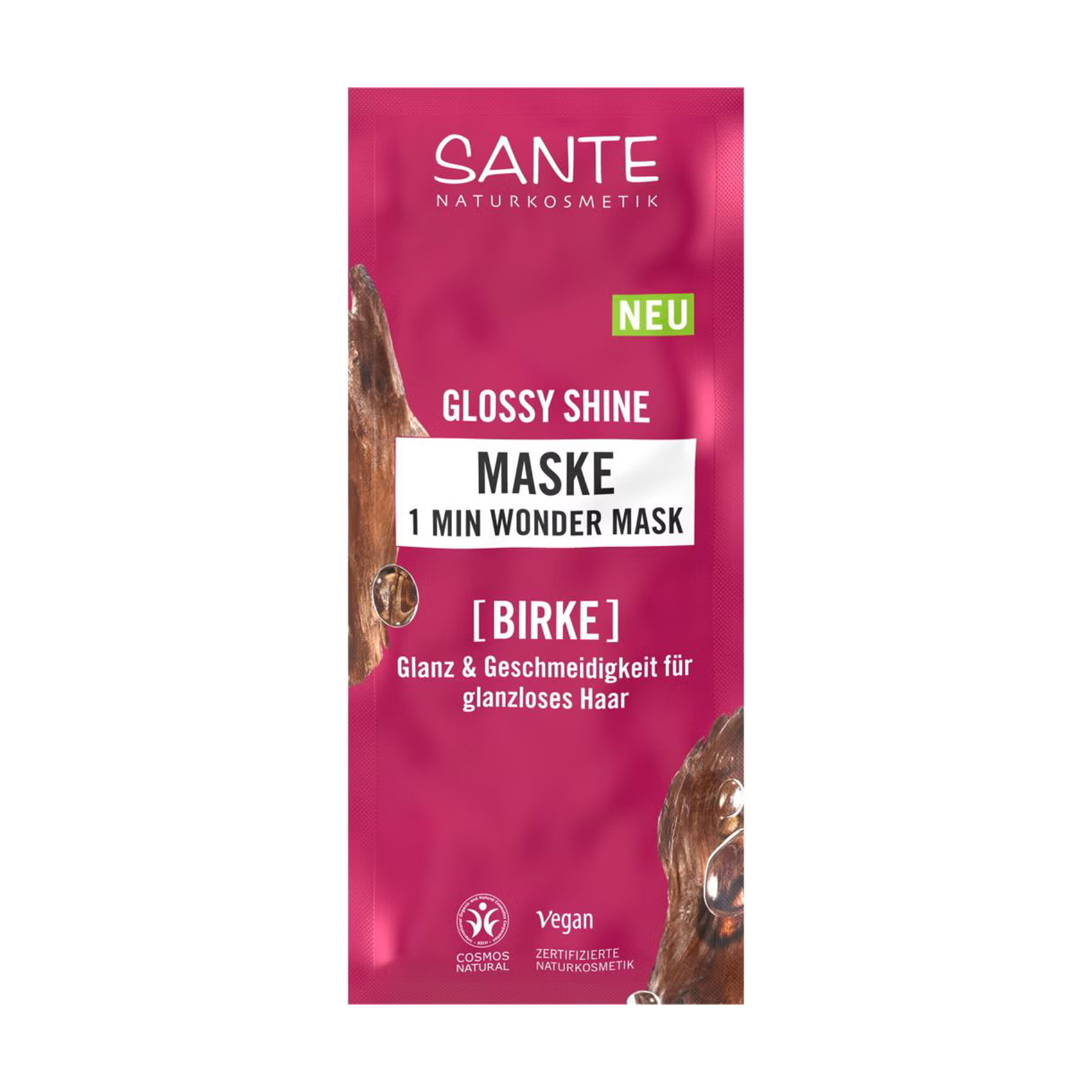 Біомаска Sante Glossy Shine Mask для блиску волосся, з протеїновим комплексом та березовим листям, 20 мл